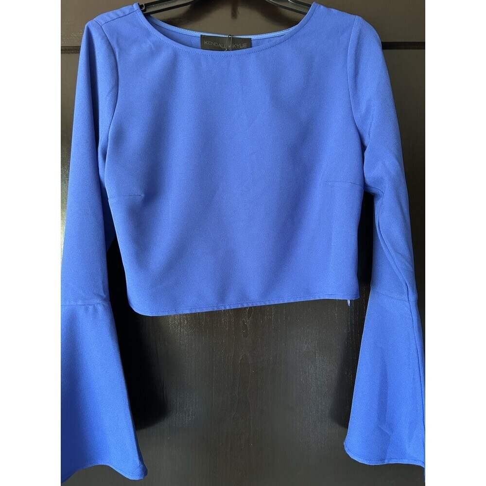 Kendall + Kylie Women shirt blouse Cropped Royal Blue NWT Sz M